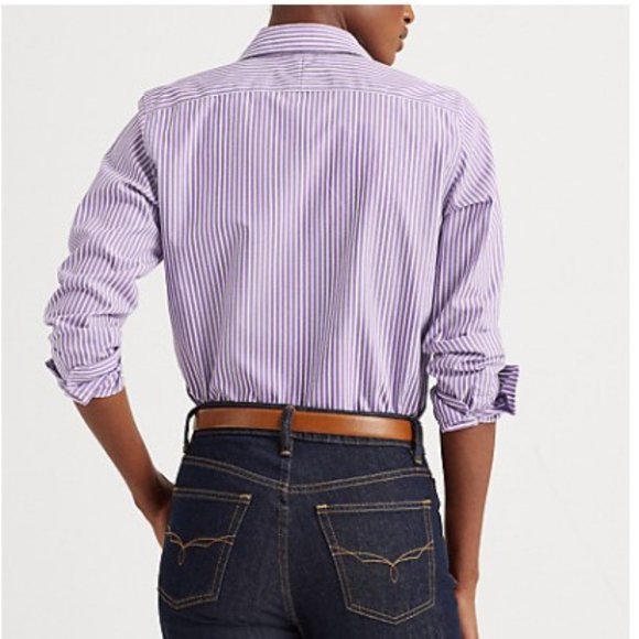 RALPH LAUREN Lavender Striped Cotton Shirt NON IRON NWT - Picture 2 of 6